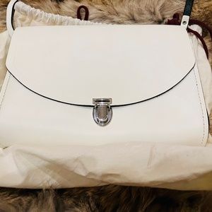 Large Bright White  Pushlock Cambridge Satchel Company Leather Crossbody Bag